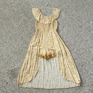 Gold Eyelet Flutter Sleeve Midi-Dress/Romper